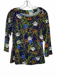 J McLaughlin Size Large Blue Floral Pre-Owned Top- Ladies
