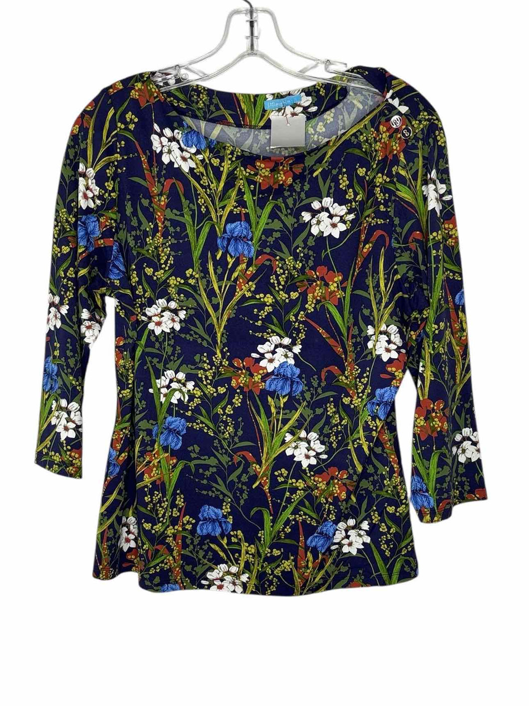 J McLaughlin Size Large Blue Floral Pre-Owned Top- Ladies