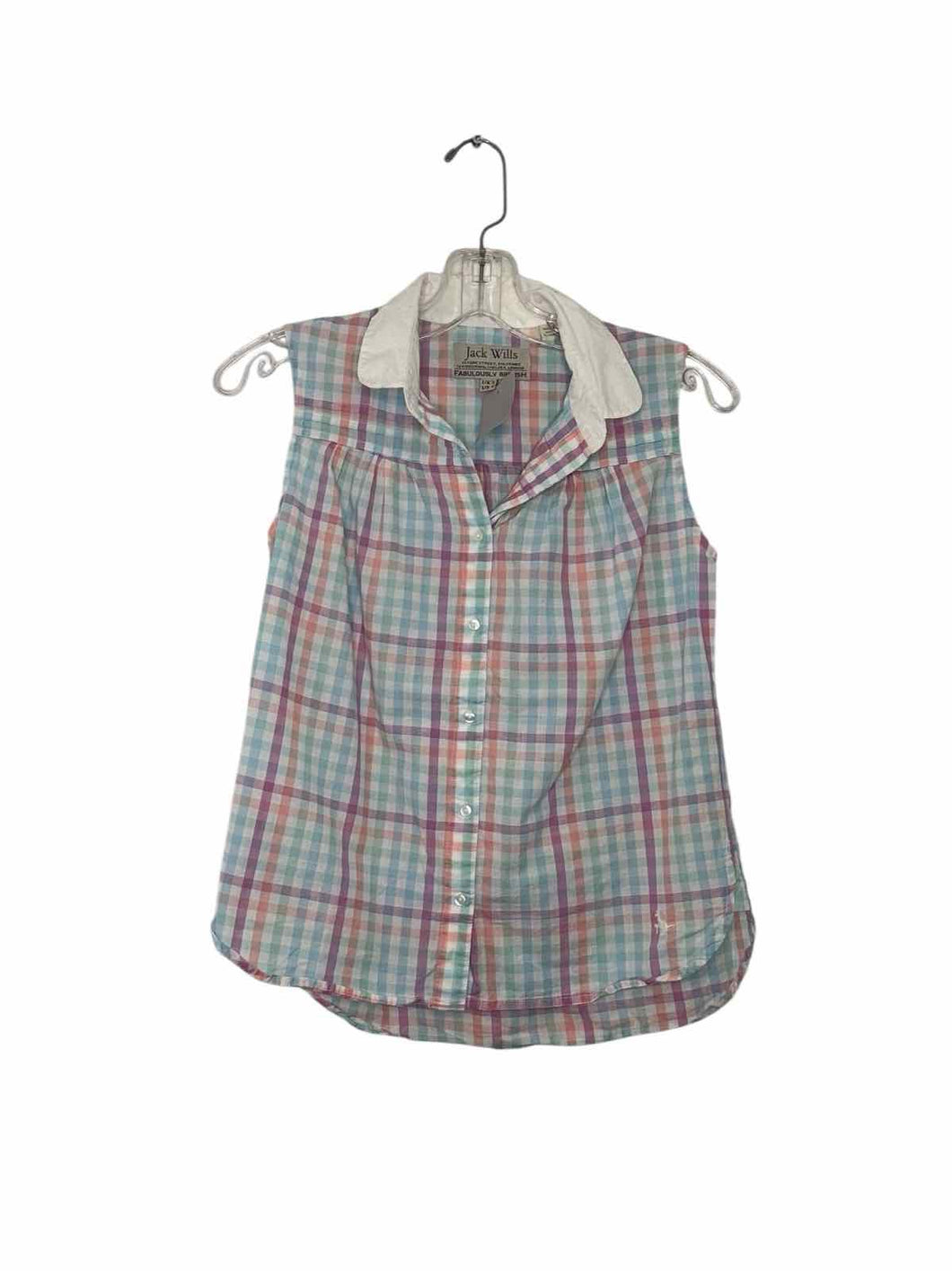 Jack Wills Size 4 White Plaid Pre-Owned Shirt- Ladies