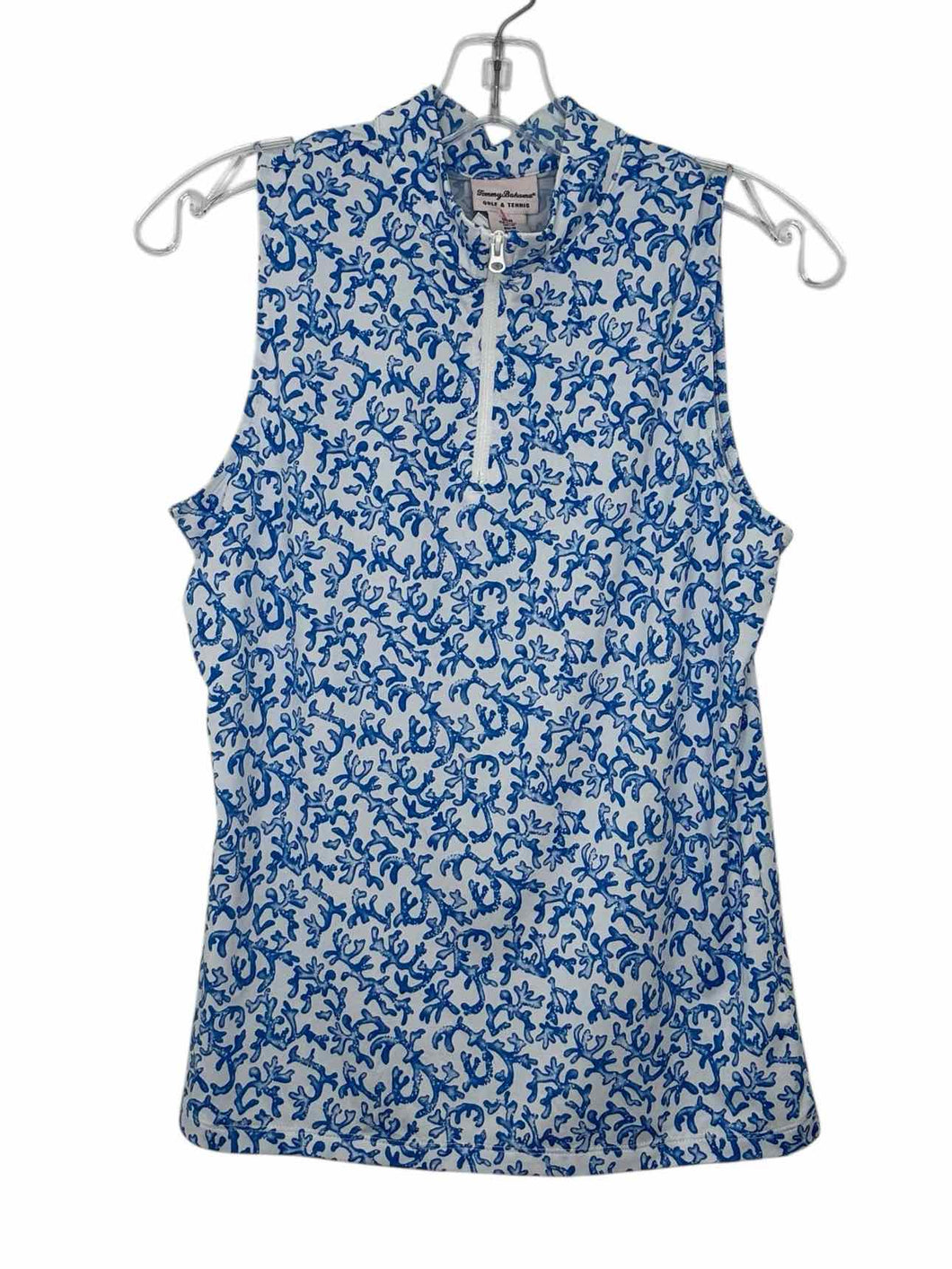 Tommy Bahama Size Medium Blue Print Pre-Owned Tank Top- Ladies