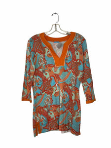 J McLaughlin Size Small Orange Print Pre-Owned Top- Ladies