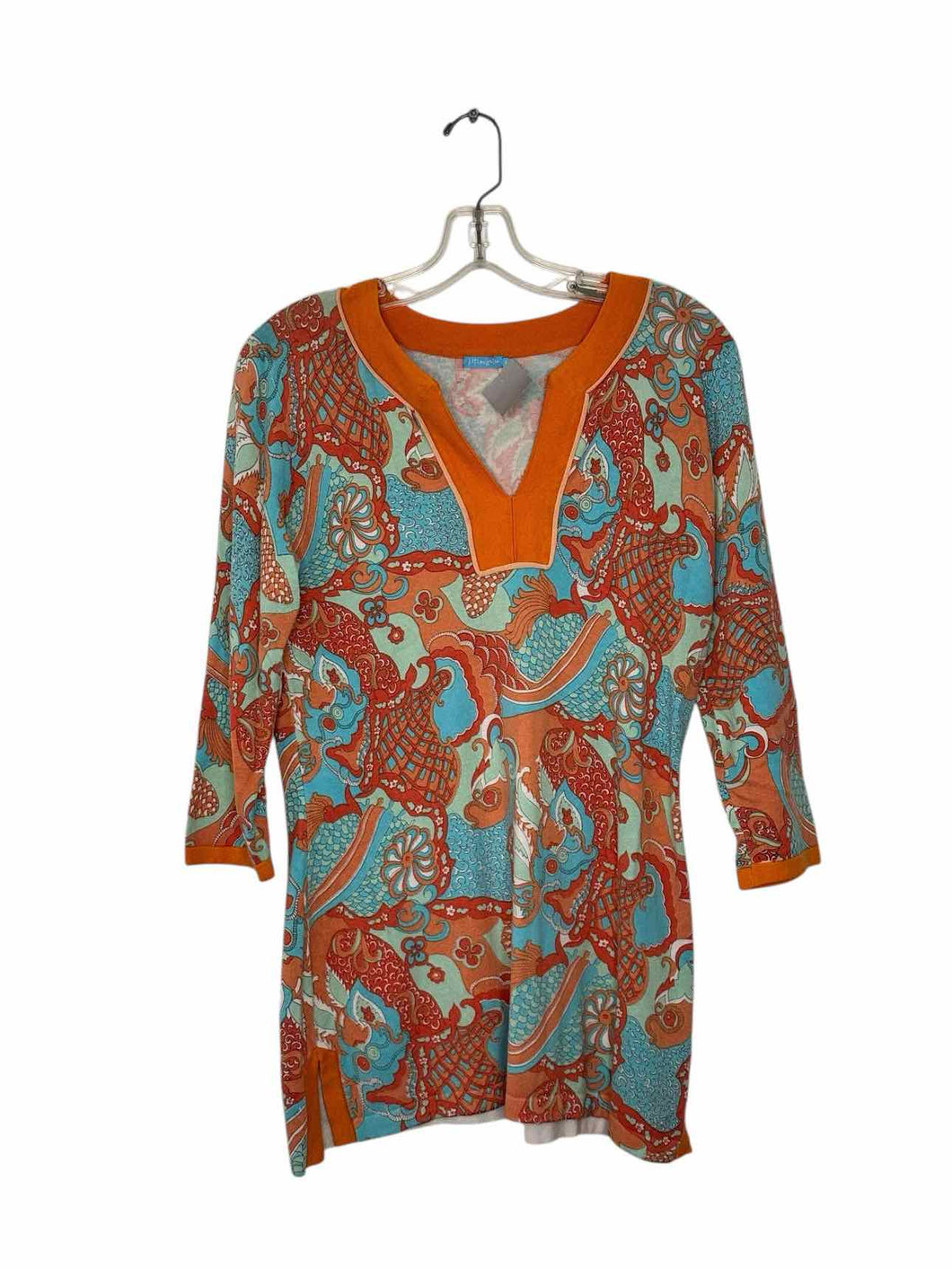 J McLaughlin Size Small Orange Print Pre-Owned Top- Ladies