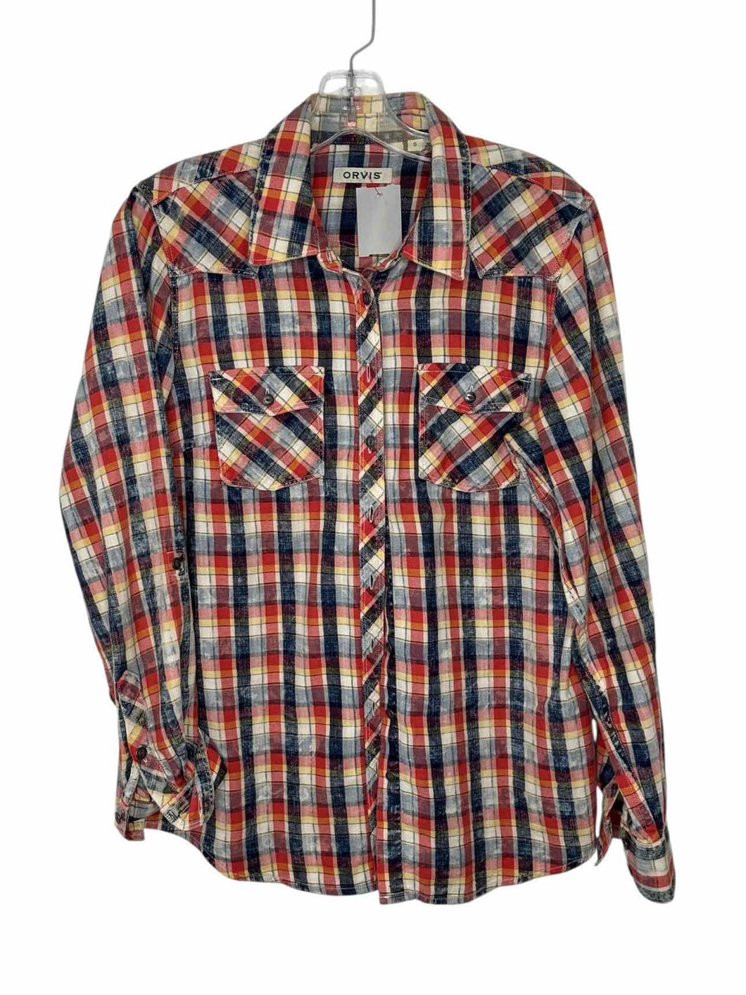 Orvis Size Small Navy Plaid Pre-Owned Top- Ladies