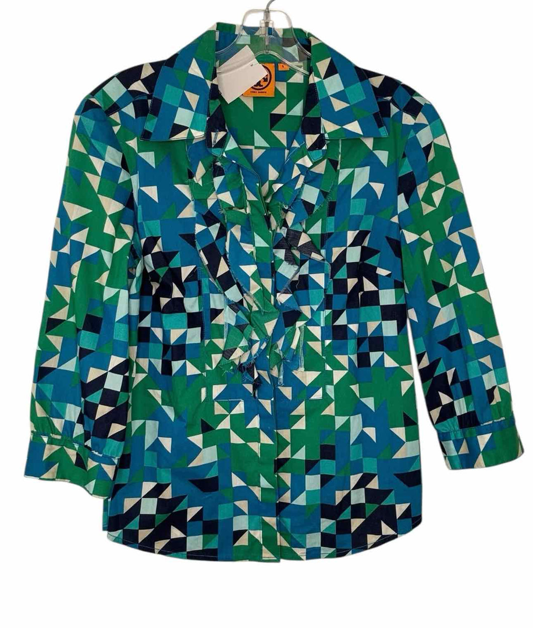 Tory Burch Size 6 Blue Print Pre-Owned Shirt- Ladies
