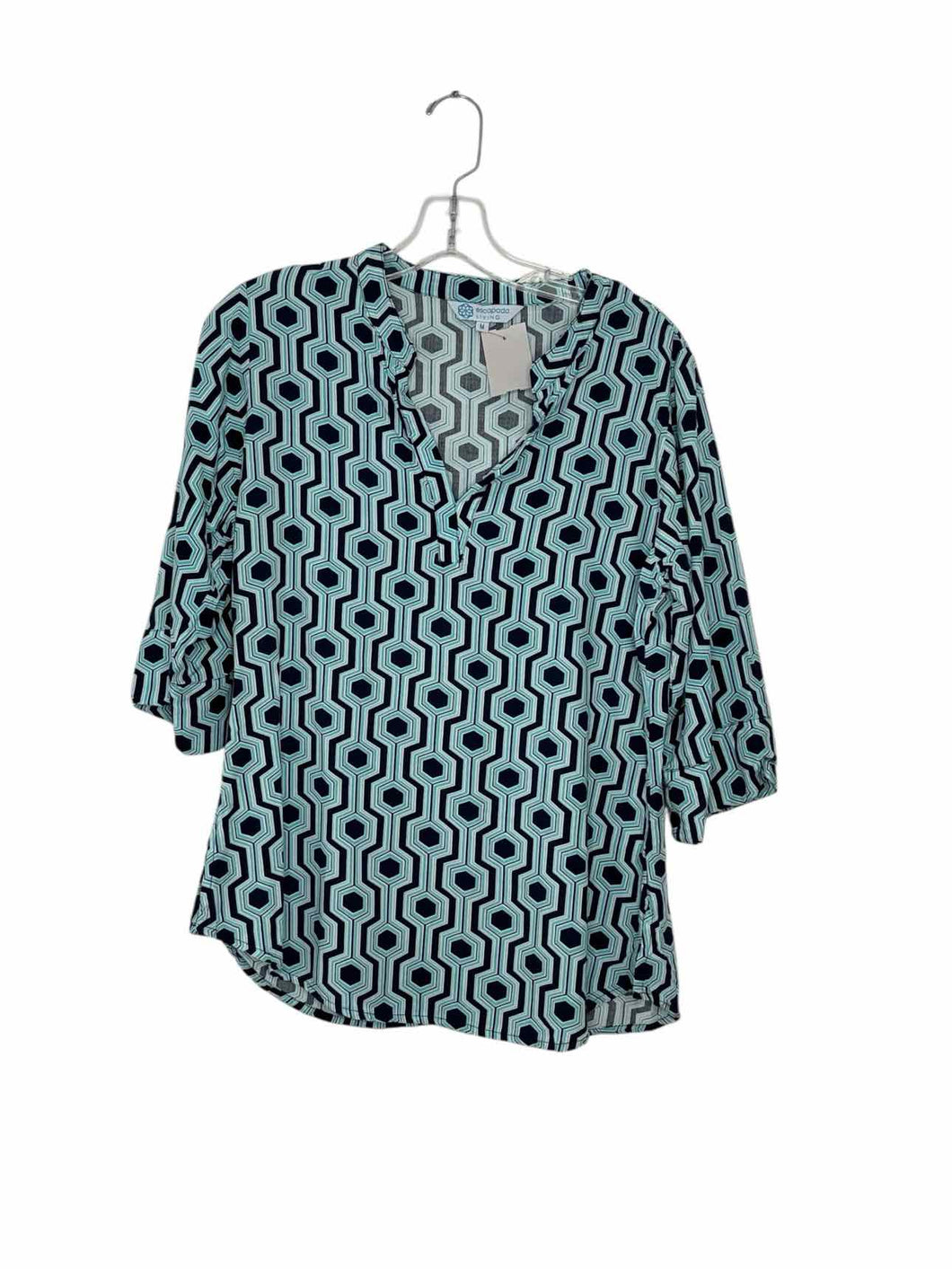Escapada Size Medium Blue Print Pre-Owned Blouse- Ladies