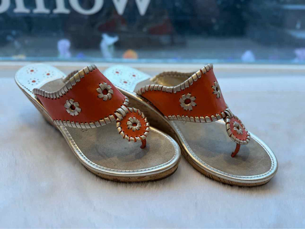 Jack Rogers Size 7.5 Orange Wedge Pre-Owned Shoes- Ladies