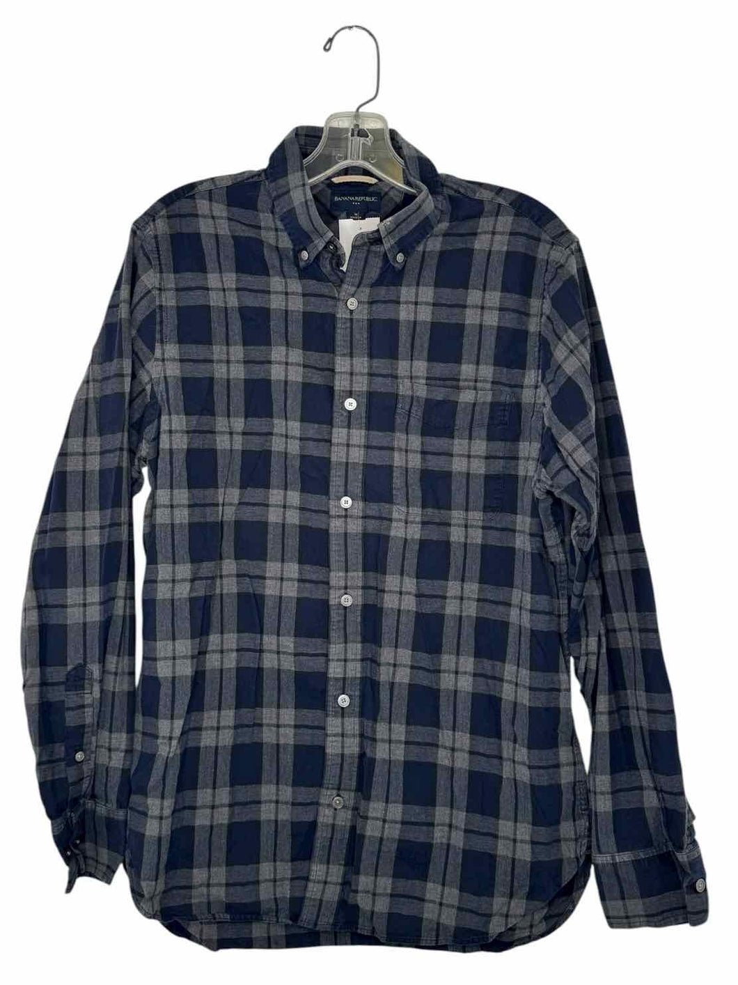 Banana Republic Size M Navy Plaid Pre-Owned Shirt- Mens