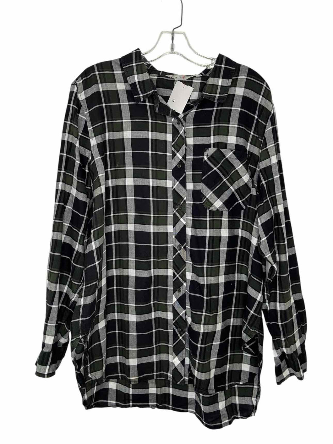Athleta Size X-Large Green Plaid Pre-Owned Shirt- Ladies