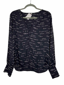 Joie Size Medium Navy Print Pre-Owned Blouse- Ladies