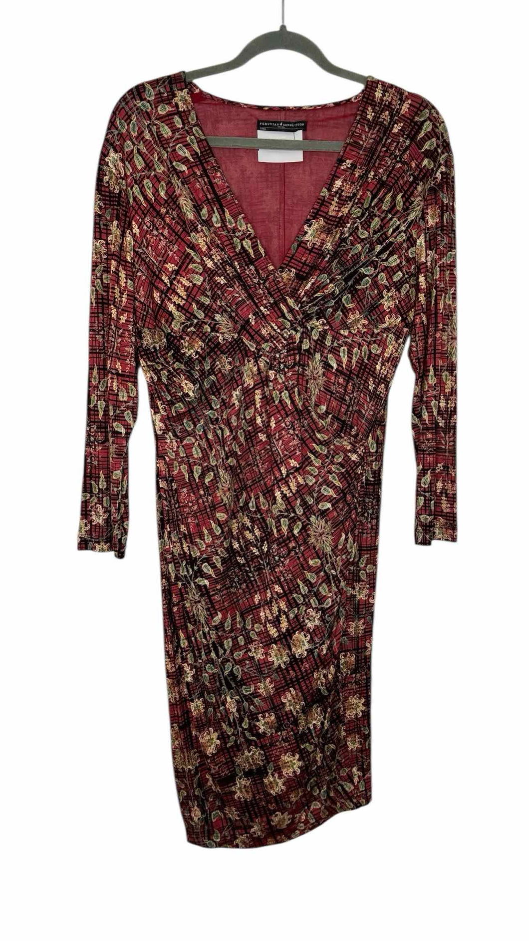 Peruvian Connection Size Large Red Print Pre-Owned Dress- Ladies