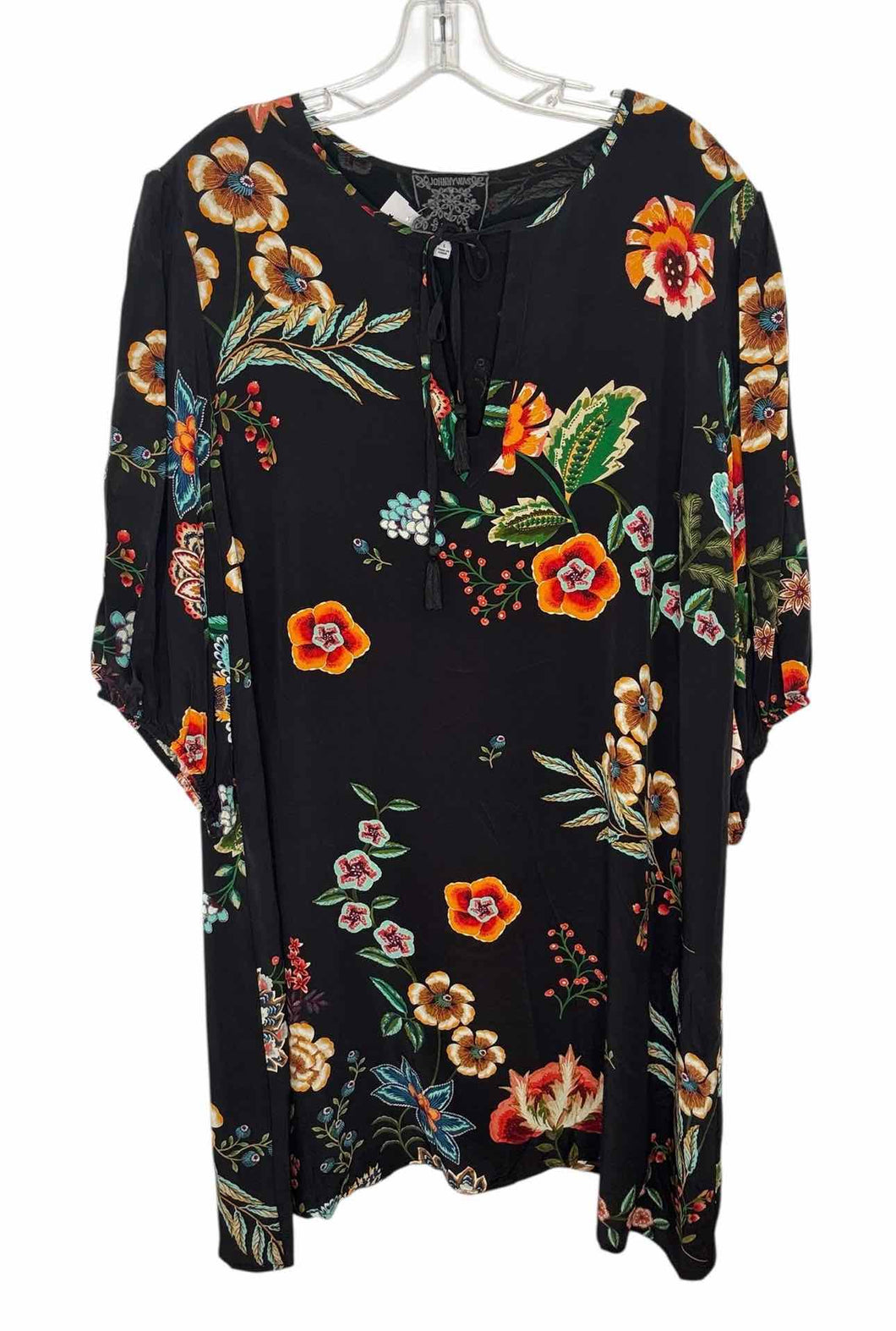 Johnny Was Size Large Black Floral Pre-Owned Dress- Ladies