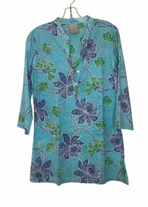 J McLaughlin Size Medium Blue Floral Pre-Owned Top- Ladies