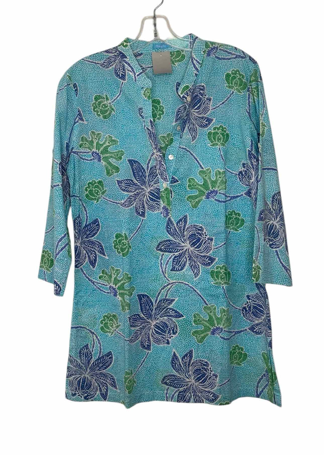J McLaughlin Size Medium Blue Floral Pre-Owned Top- Ladies