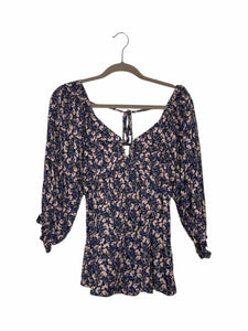 Heyson Size Small Blue Print Pre-Owned Blouse- Ladies