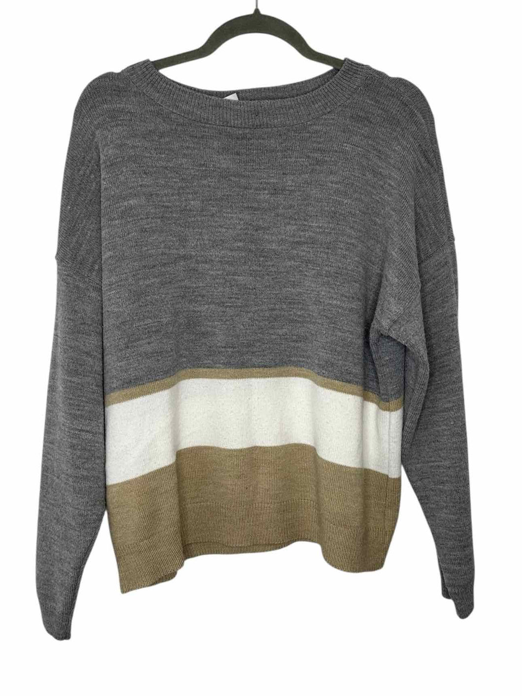 Eddie Bauer Size Large Grey Stripe Pre-Owned Sweater- Ladies