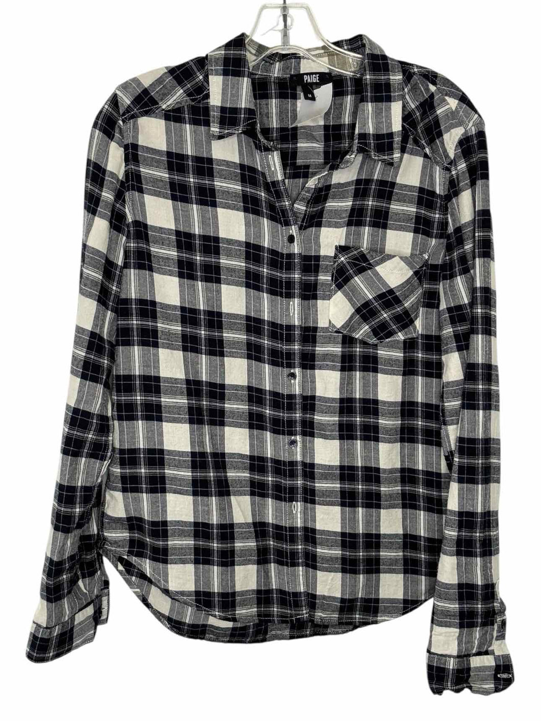 Paige Size Medium Navy Plaid Pre-Owned Shirt- Ladies