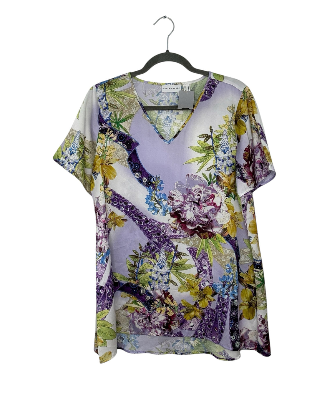 Susan Graver Size Small Purple Print Pre-Owned Top- Ladies