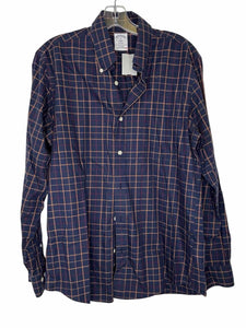 Brooks Brothers Size M Navy Plaid Pre-Owned Shirt- Mens
