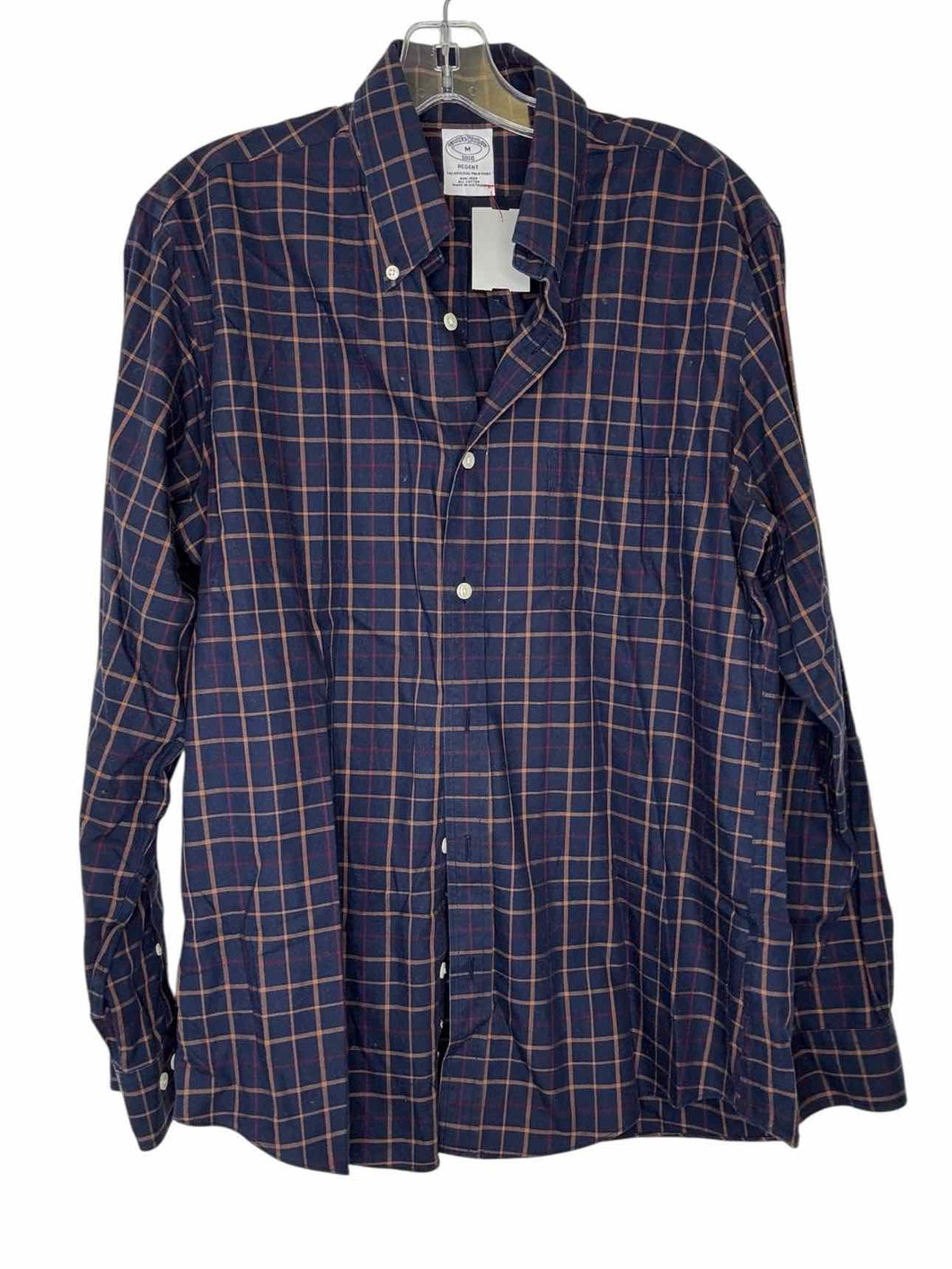 Brooks Brothers Size M Navy Plaid Pre-Owned Shirt- Mens