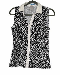 J. McLaughlin Size Small Black Print Pre-Owned Tank Top- Ladies