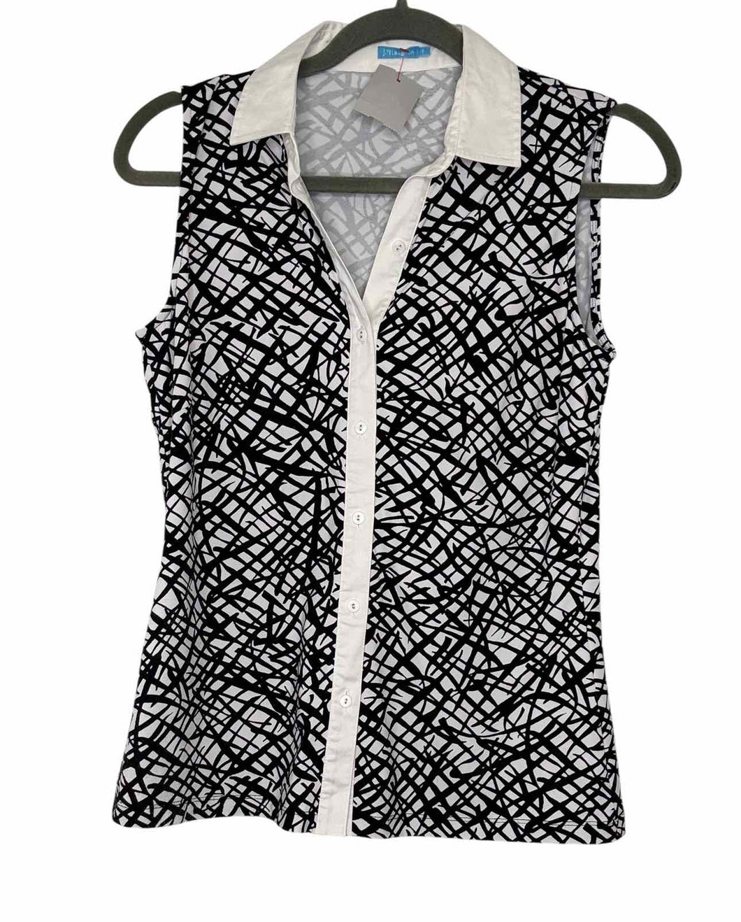 J. McLaughlin Size Small Black Print Pre-Owned Tank Top- Ladies