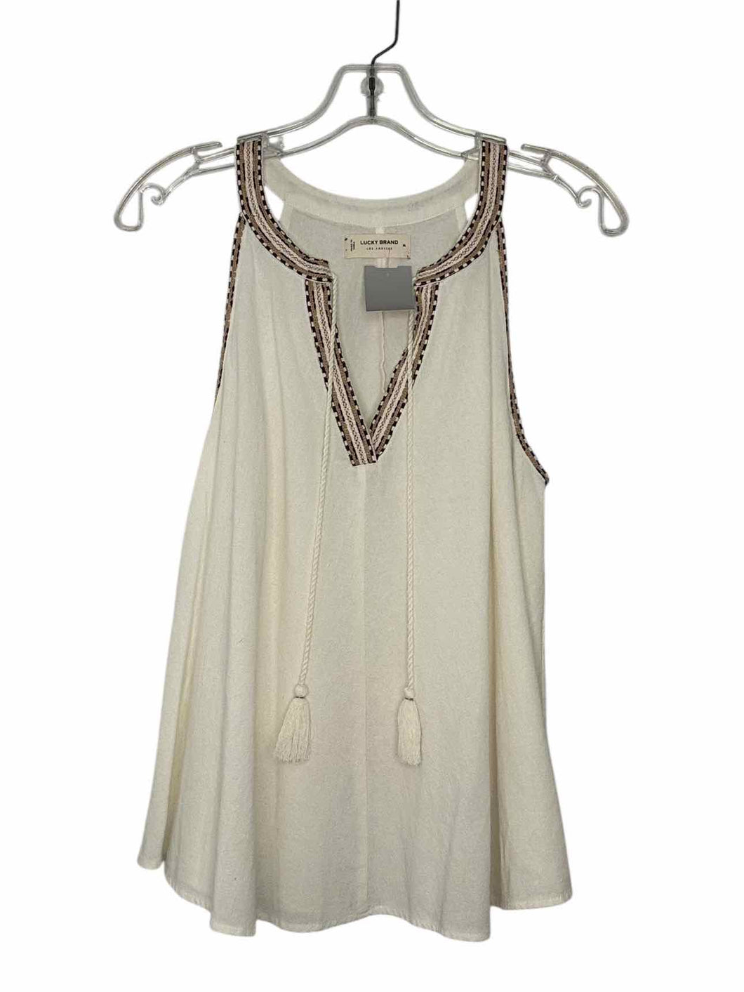Lucky Brand Size Medium Ivory Print Pre-Owned Tank Top- Ladies