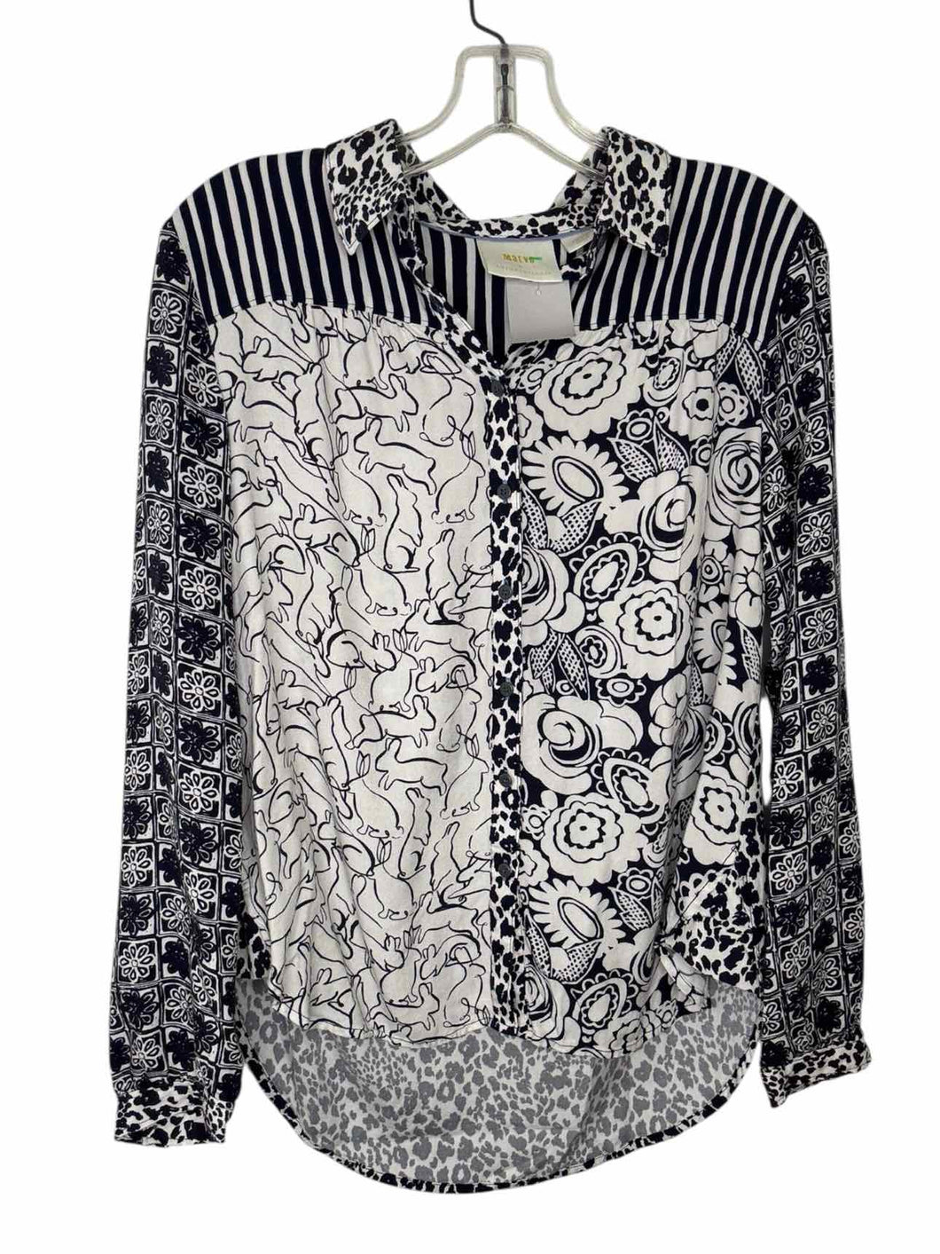 Maeve Size Small Wht/Nav Pre-Owned Blouse- Ladies
