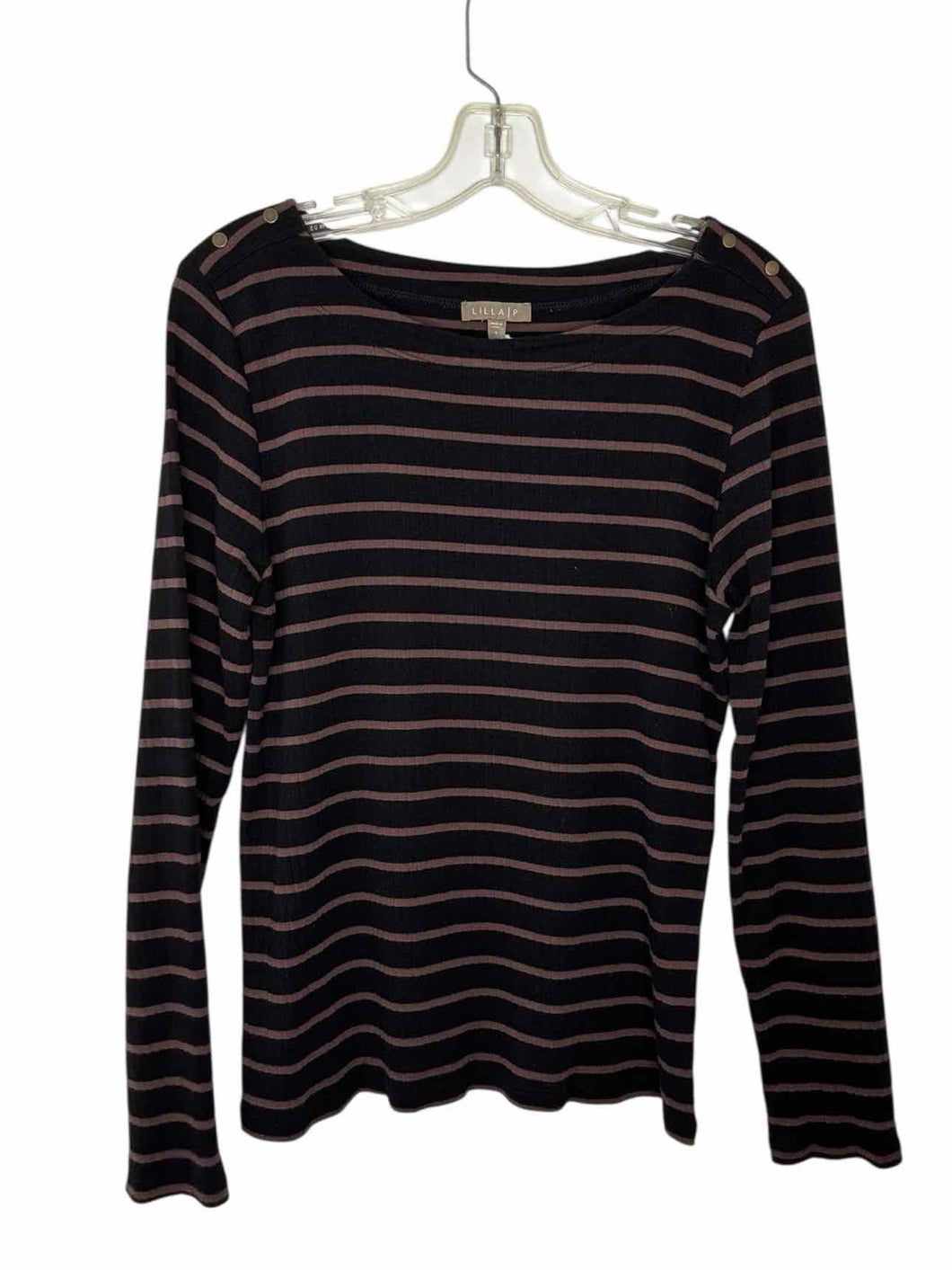 Lilla P Size Large Black Stripe Pre-Owned Top- Ladies