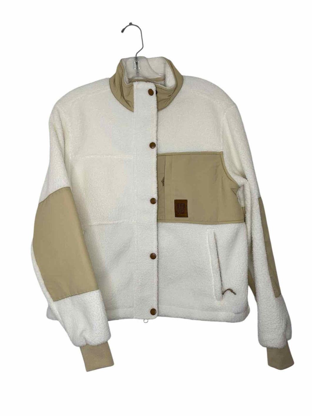 Topo Designs Size Small White Print Pre-Owned Fleece- Ladies