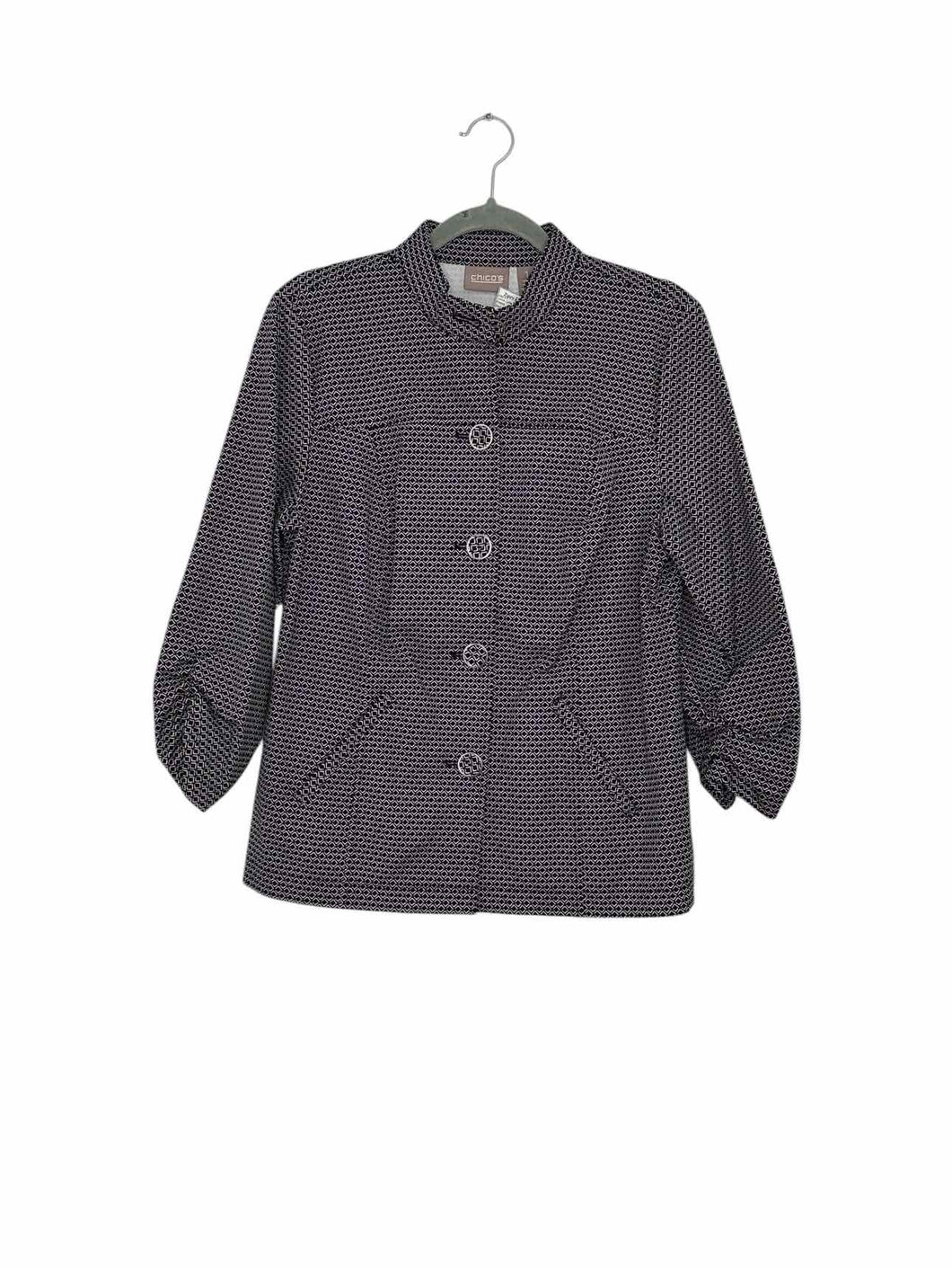 Chicos Size Medium Black Print Pre-Owned Jacket- Ladies