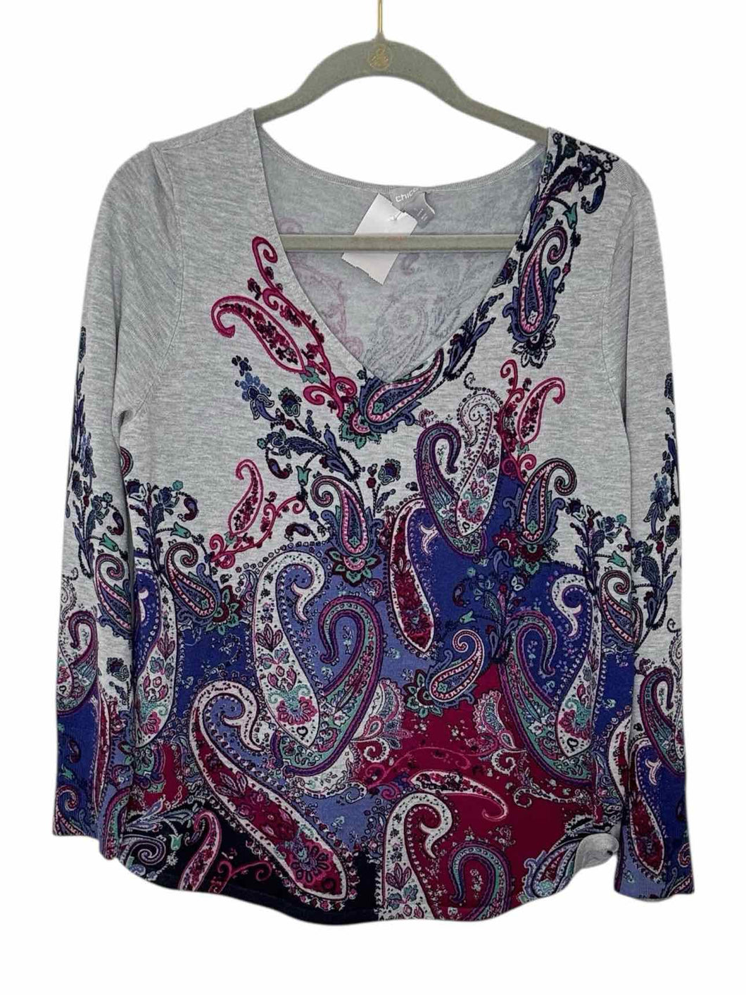 Chicos Size Medium Grey Print Pre-Owned Sweater- Ladies