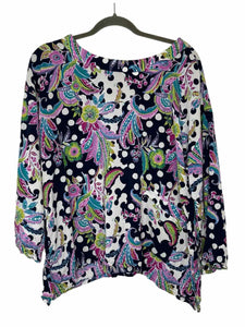 Size Small Navy Print Pre-Owned Blouse- Ladies