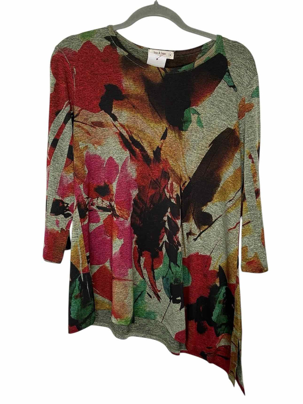 Jess & Jane Size Medium Green Print Pre-Owned Top- Ladies