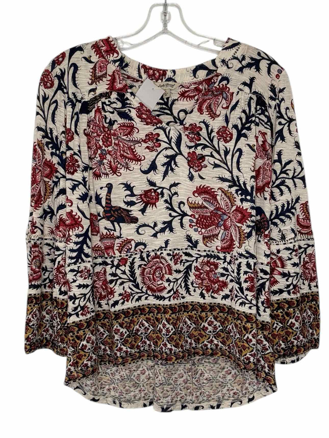 Lucky Brand Size Small Grey Print Pre-Owned Blouse- Ladies