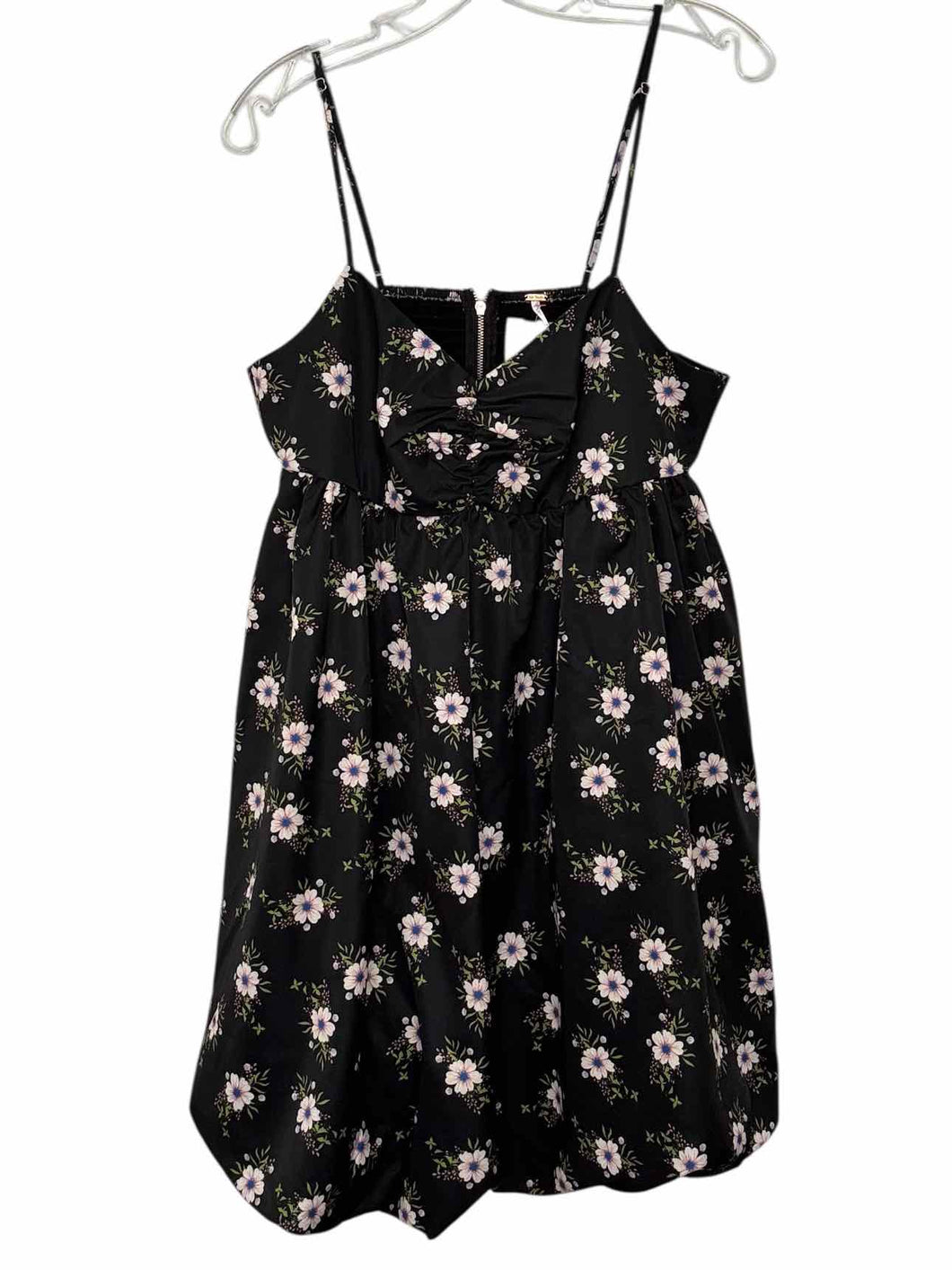 Free People Size Medium Black Floral Pre-Owned Dress- Ladies