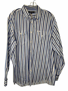 Faconnable Size L Blue Stripe Pre-Owned Shirt- Mens