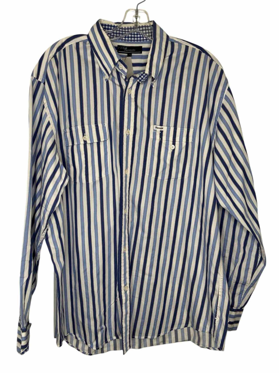 Faconnable Size L Blue Stripe Pre-Owned Shirt- Mens