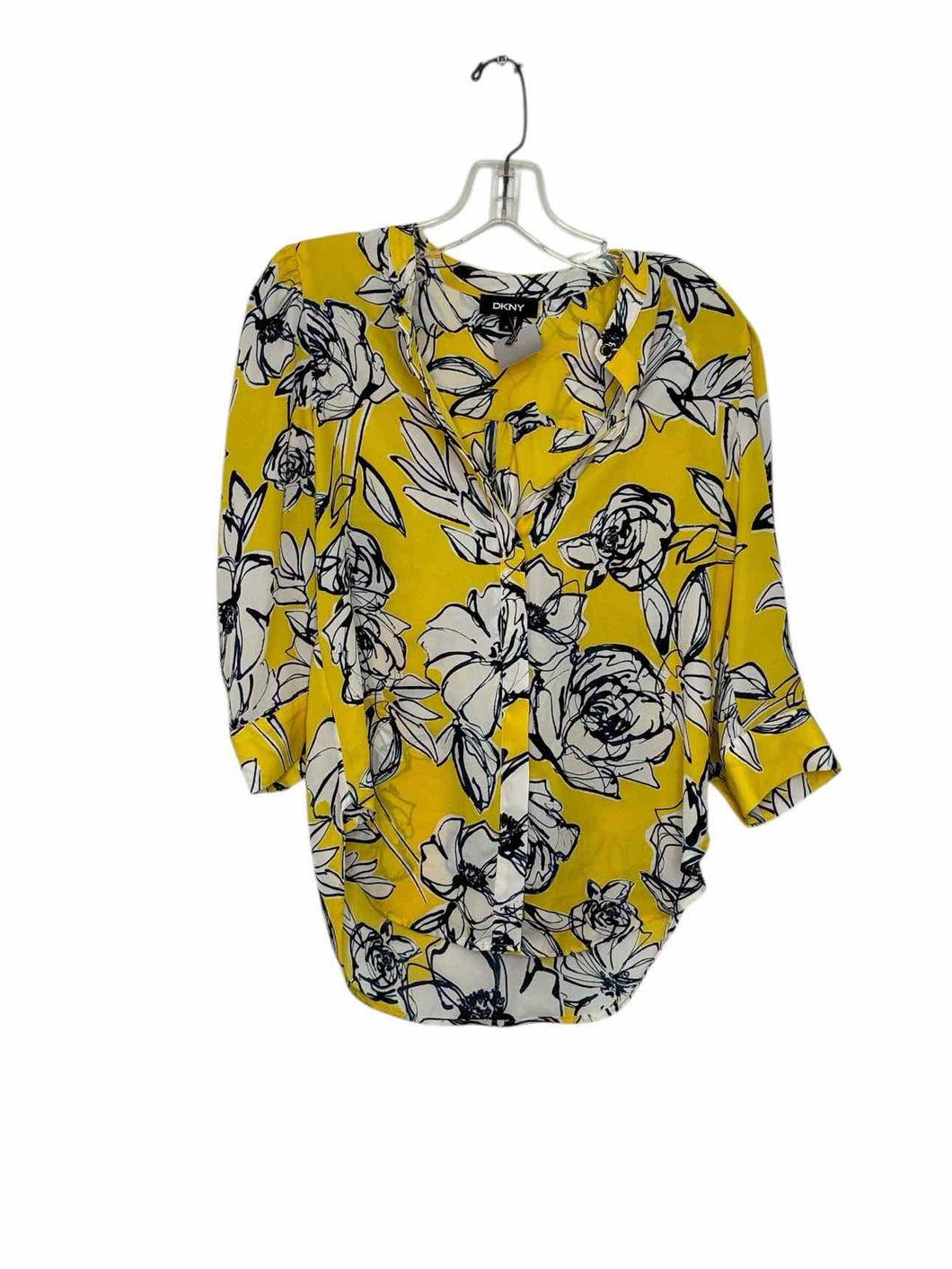 DKNY Size X- Small Yellow Print Pre-Owned Shirt- Ladies