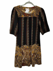Aoyama Itchome Size Small Black Print Pre-Owned Dress- Ladies