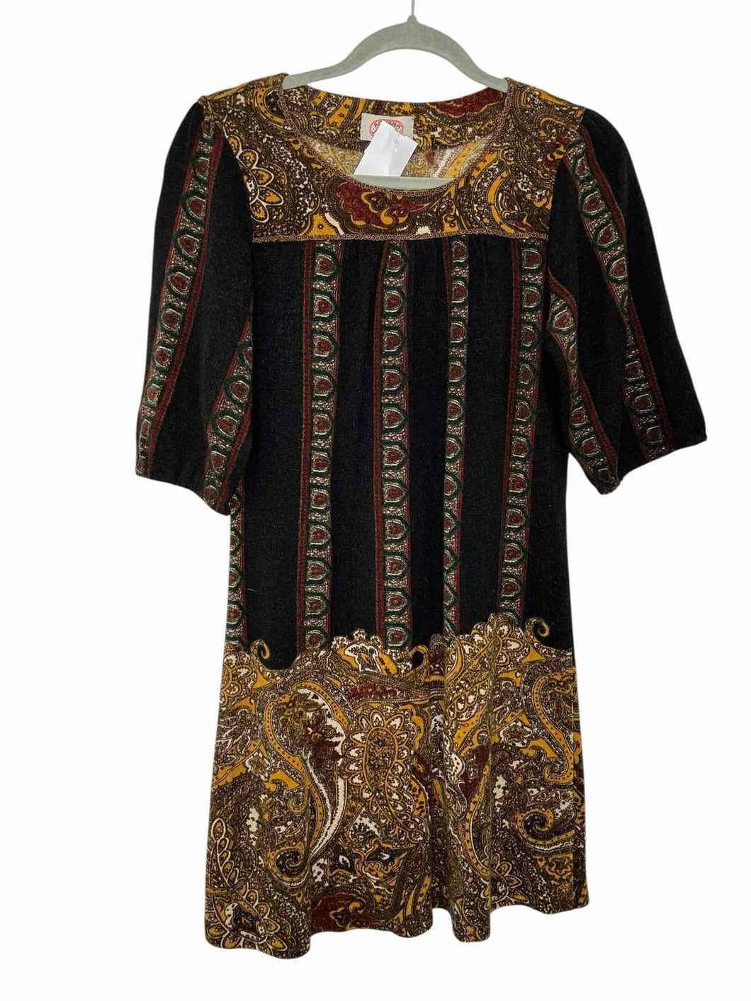 Aoyama Itchome Size Small Black Print Pre-Owned Dress- Ladies