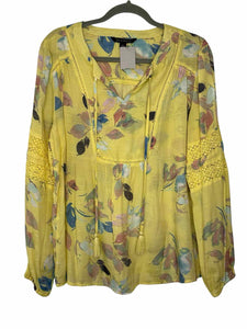 Zac & Rachel Size Large Yellow Print Pre-Owned Blouse- Ladies