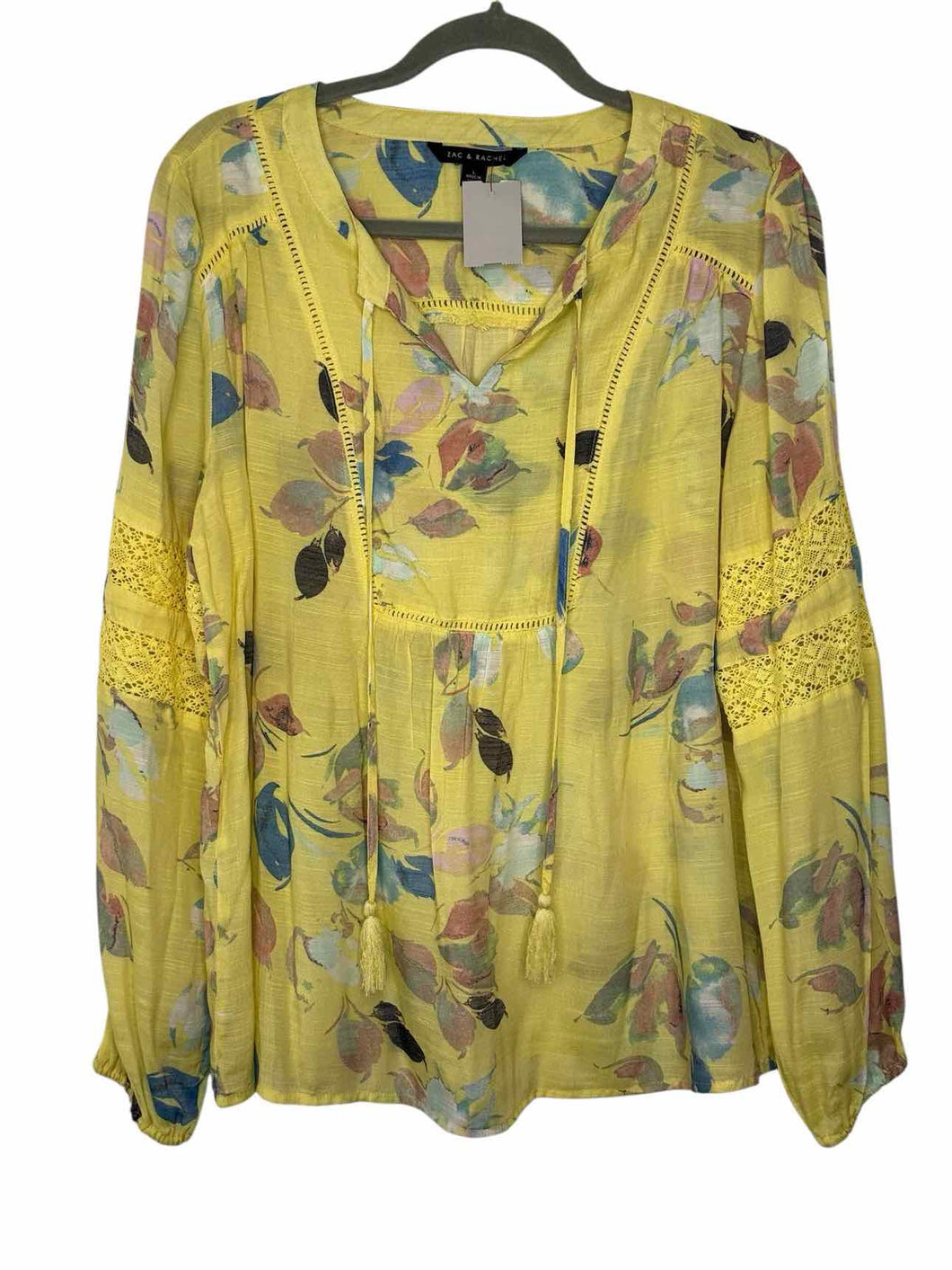Zac & Rachel Size Large Yellow Print Pre-Owned Blouse- Ladies