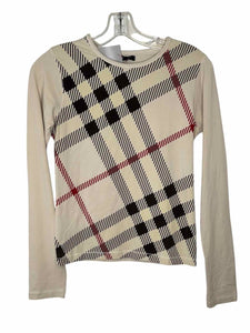 Burberry Size Small Cream Print Pre-Owned Top- Ladies