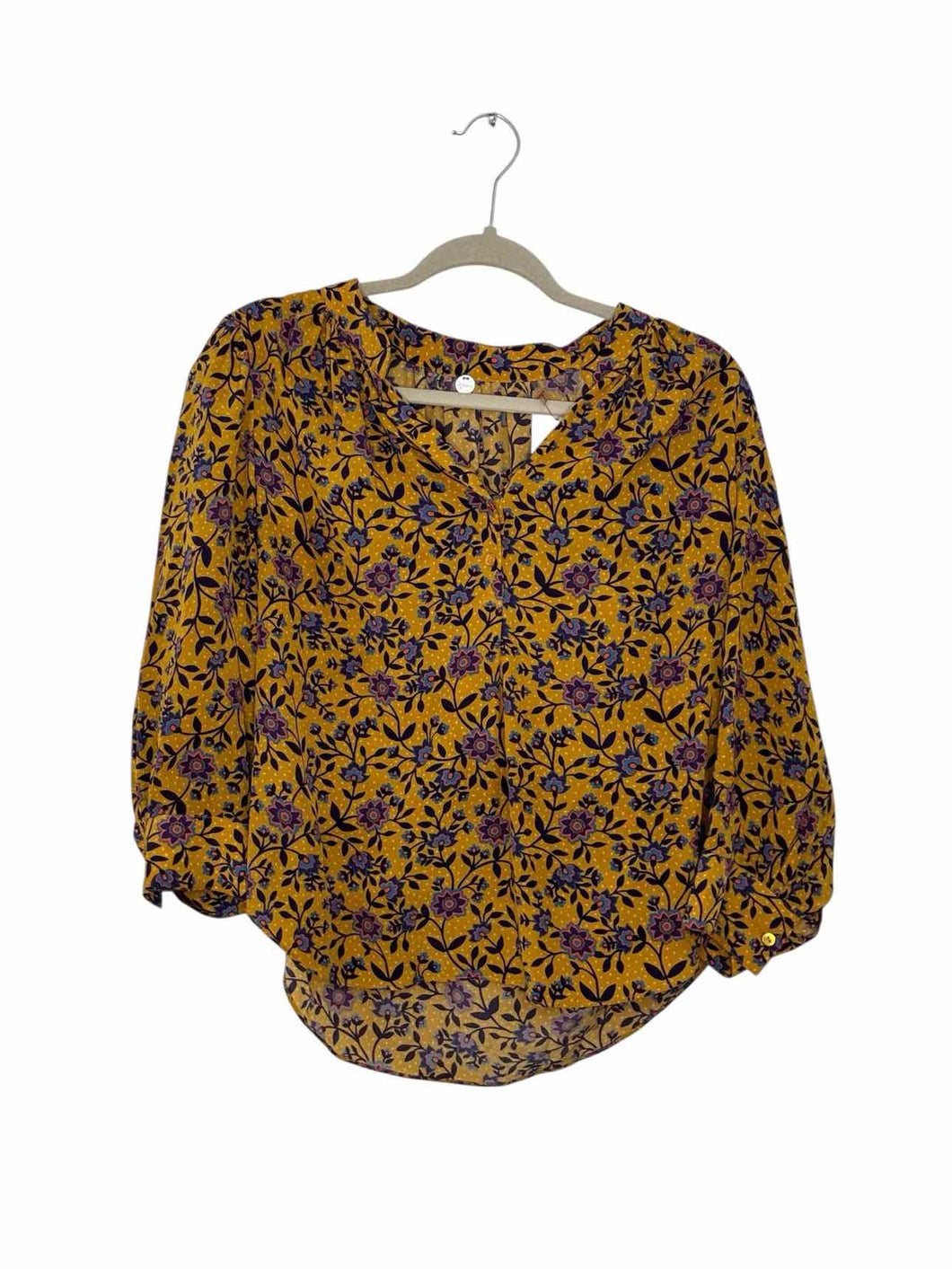 Margaret O'Leary Size Small Gold Print Pre-Owned Blouse- Ladies