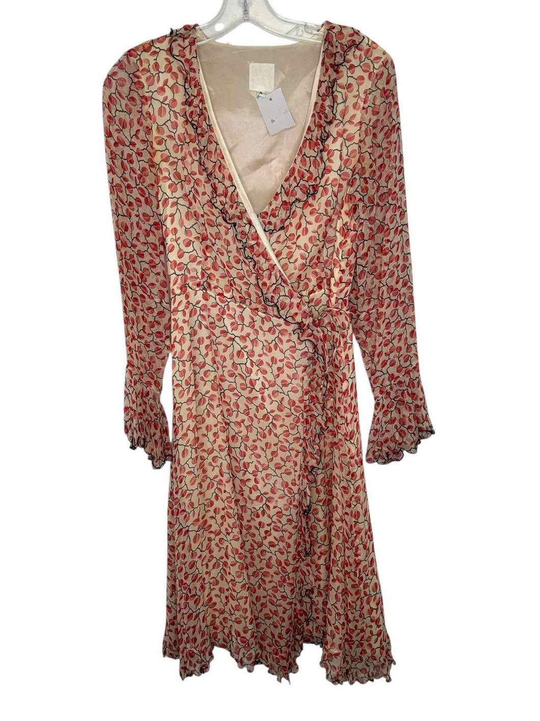 Anna Sui Size 6 Cream Print Pre-Owned Dress- Ladies