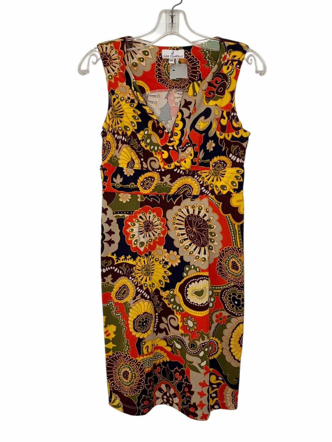 Jude Connally Size X- Small Yellow Print Pre-Owned Dress- Ladies