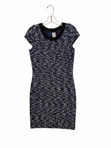 St John Size 6 Navy Print Pre-Owned Dress- Ladies