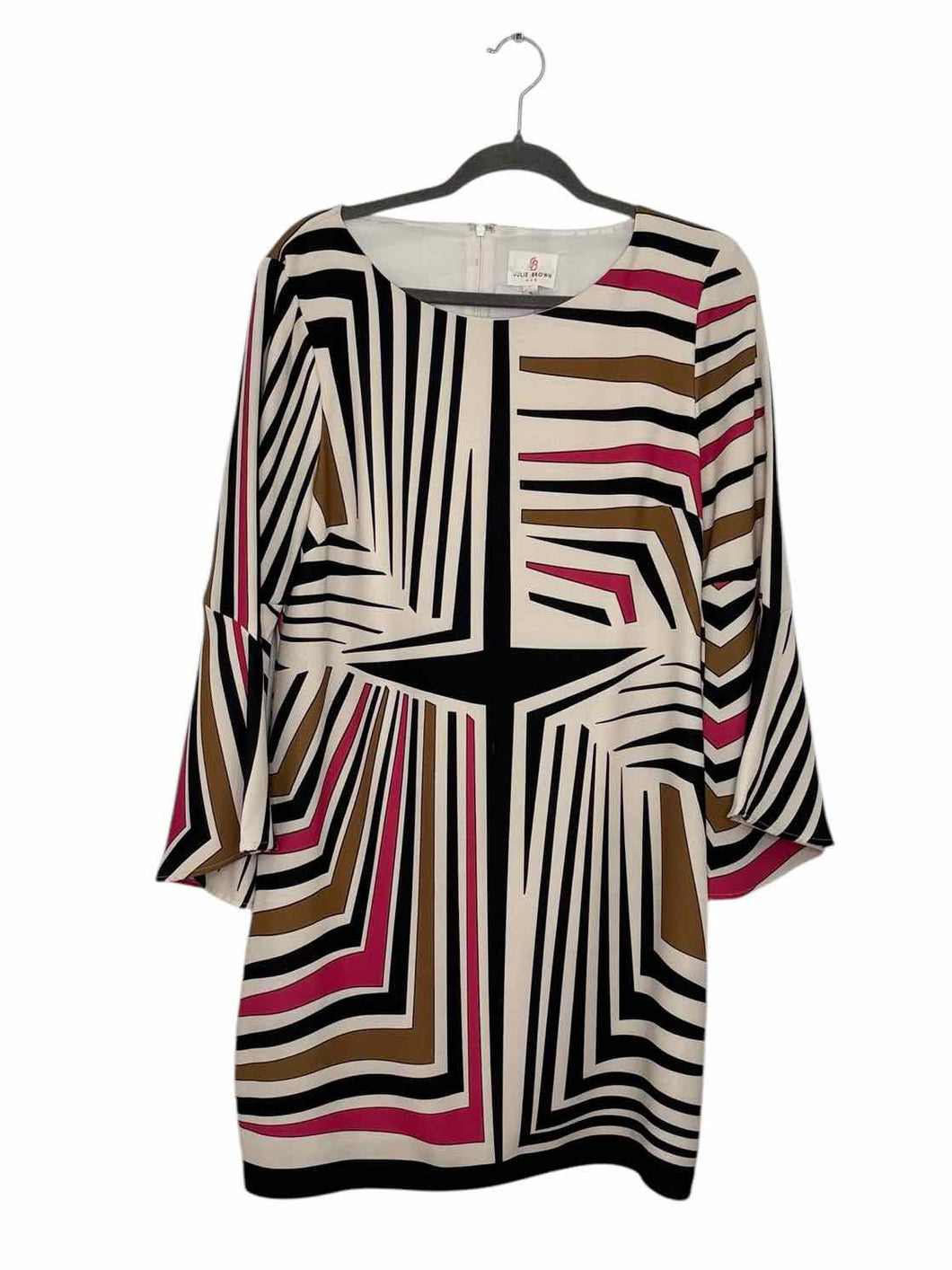 Julie Brown Size 8 White Print Pre-Owned Dress- Ladies