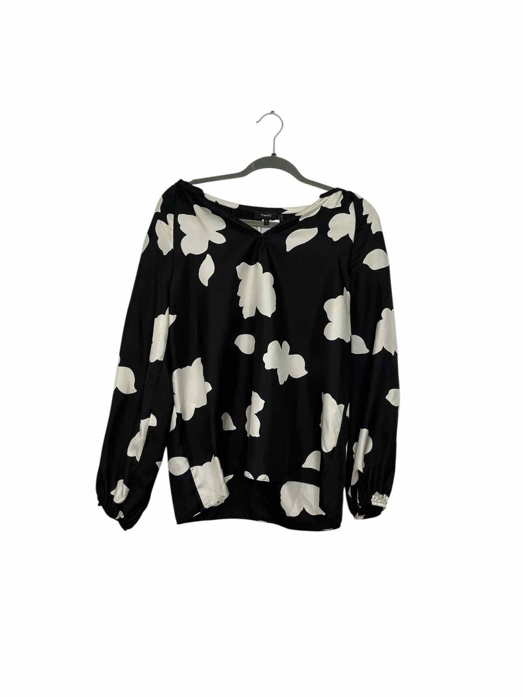 Theory Size Small Black Print Pre-Owned Blouse- Ladies