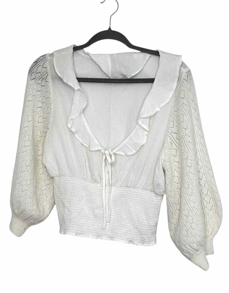 Free People Size Medium White Pre-Owned Blouse- Ladies